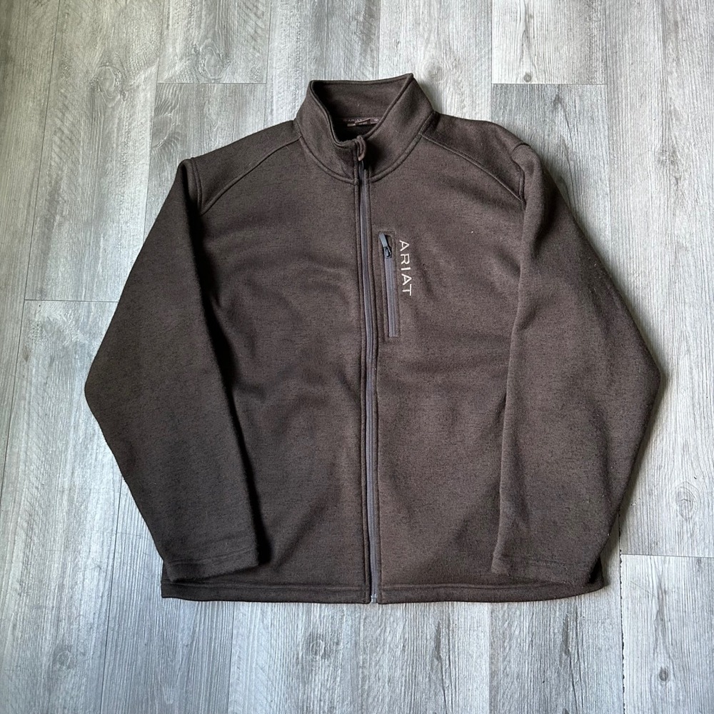 Ariat Brown Fleece Jacket Zip Pockets Men's XL
